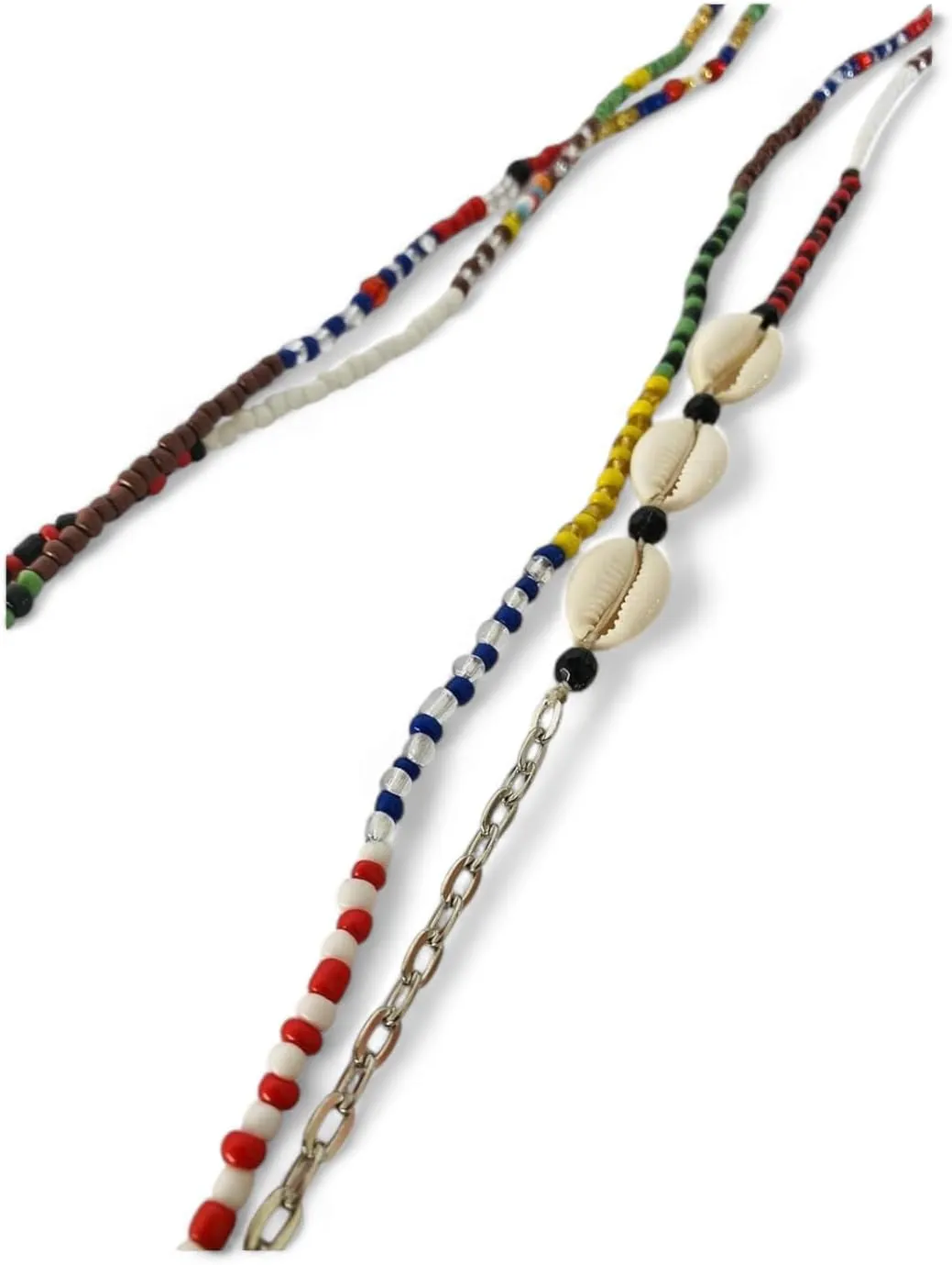 Handmade Santeria Beaded Necklaces – Multi-Color Orisha Protection Jewelry with Cowrie Shells, Oya, San Lazaro, Olokun and Collar de Bandera