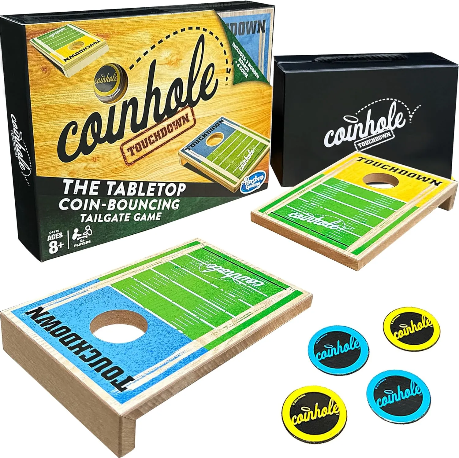 Hasbro Tabletop Game Coin Bouncing Party Game | Desktop Cornhole Game Set Board Game | Indoor Outdoor Fun for Kids and Adults (Touchdown Game Set)