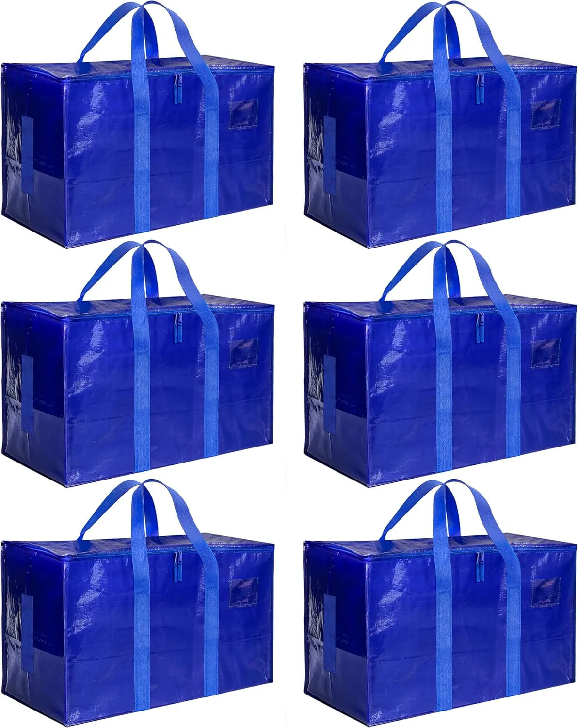 HealSmart 6 Pack Large Moving Bags with Zippers & Handles, Moving Supplies with lids, Heavy Duty Totes for Space Saving, Fold Flat, Moving and Storing, Blue