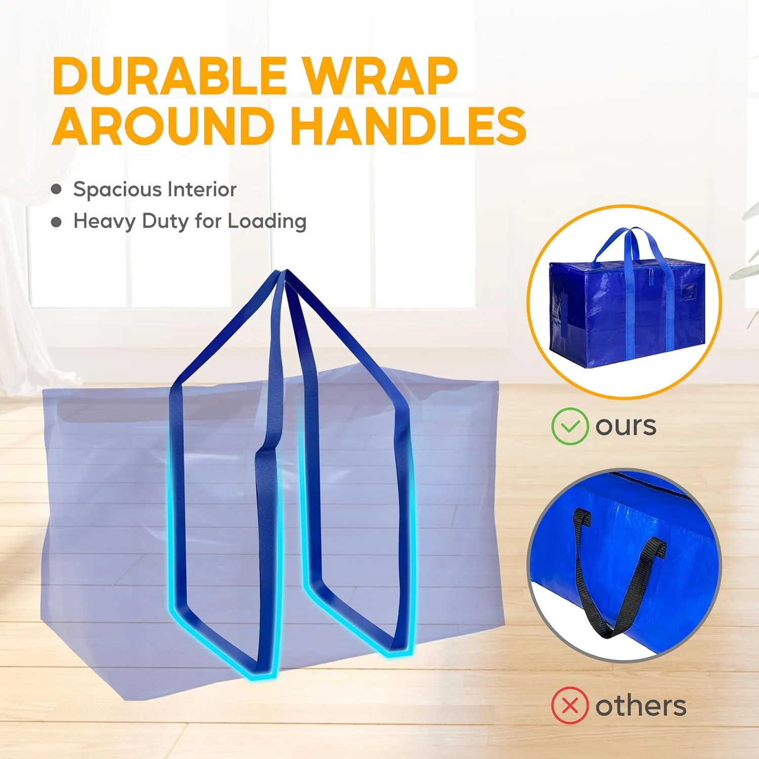 HealSmart 6 Pack Large Moving Bags with Zippers & Handles, Moving Supplies with lids, Heavy Duty Totes for Space Saving, Fold Flat, Moving and Storing, Blue