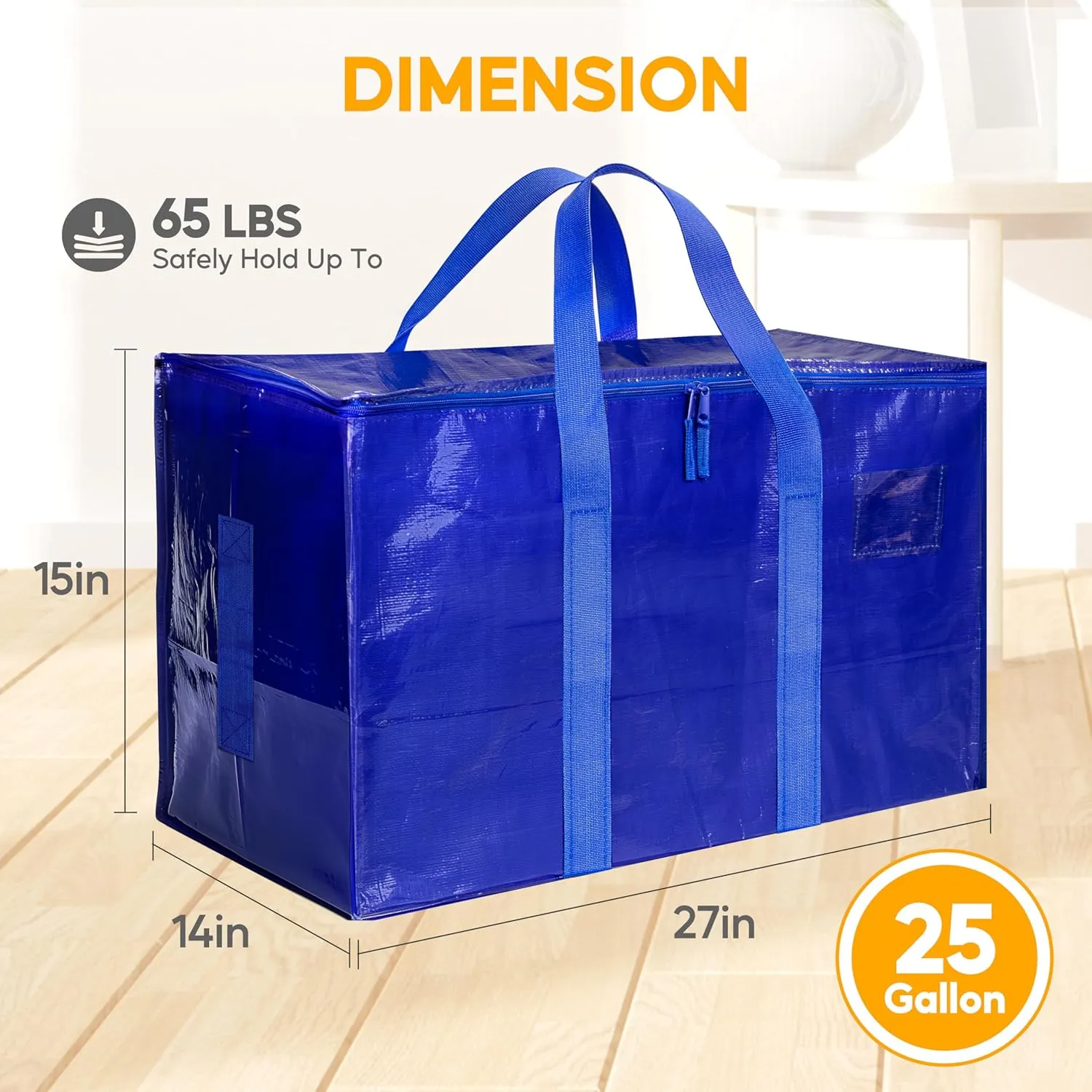 HealSmart 6 Pack Large Moving Bags with Zippers & Handles, Moving Supplies with lids, Heavy Duty Totes for Space Saving, Fold Flat, Moving and Storing, Blue