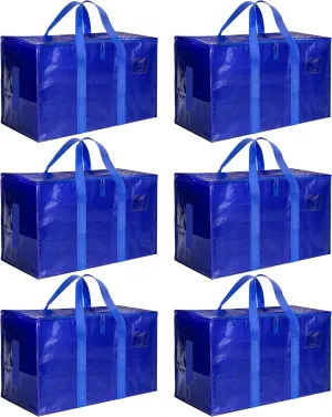 HealSmart 6 Pack Large Moving Bags with Zippers & Handles, Moving Supplies with lids, Heavy Duty Totes for Space Saving, Fold Flat, Moving and Storing, Blue