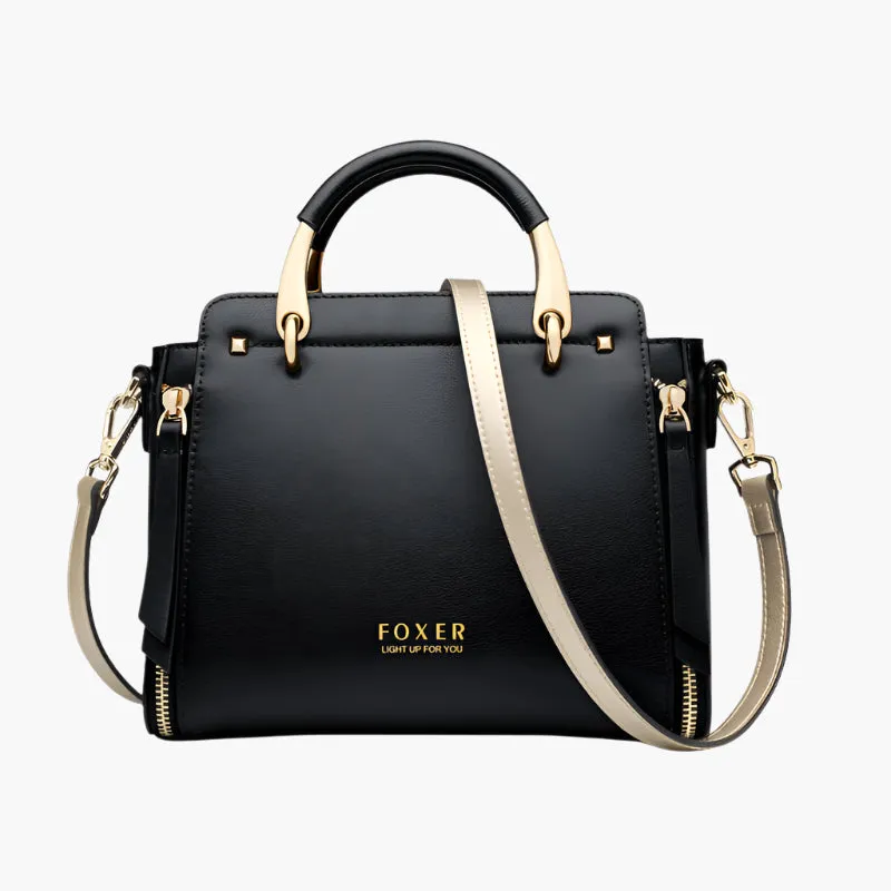 Heather – Elegant Structured Vegan Leather Handbag with Gold Trim