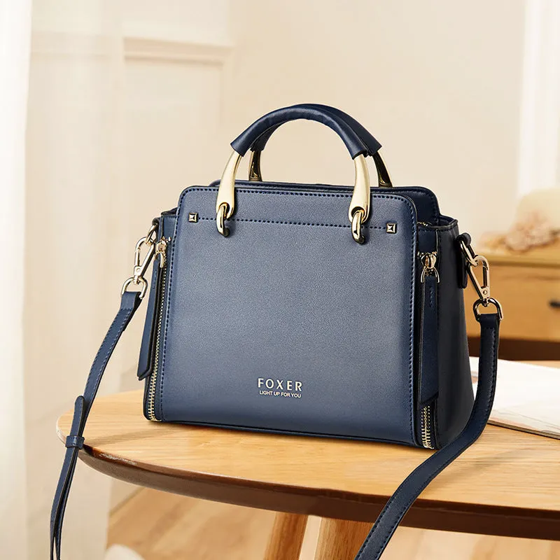 Heather – Elegant Structured Vegan Leather Handbag with Gold Trim