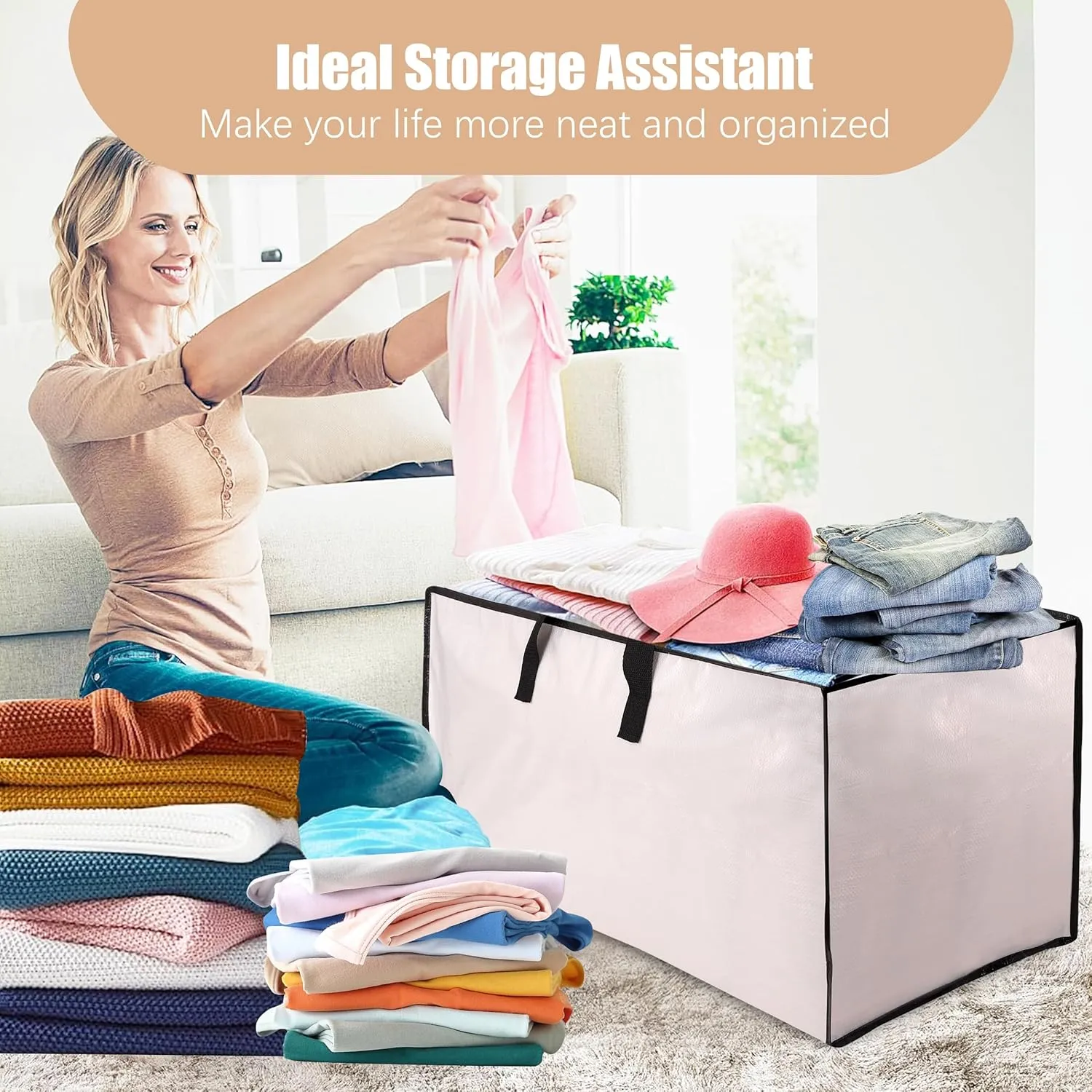 Heavy Duty Moving Bags with Backpack Straps and Strong Handles, Alternative to Moving Boxes and Storage Totes for Dorm Room Essentials, 6 Pack, Clear