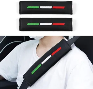 HENGYUESHANG 2PCS Car Seat Belt Decoration Protection PU Compatible with Alfa Romeo Giulia Stelvio Giulietta MITO Fiat 500 Abarth 595 Lancia Ferrari Maserati Lamborghini Car Styling