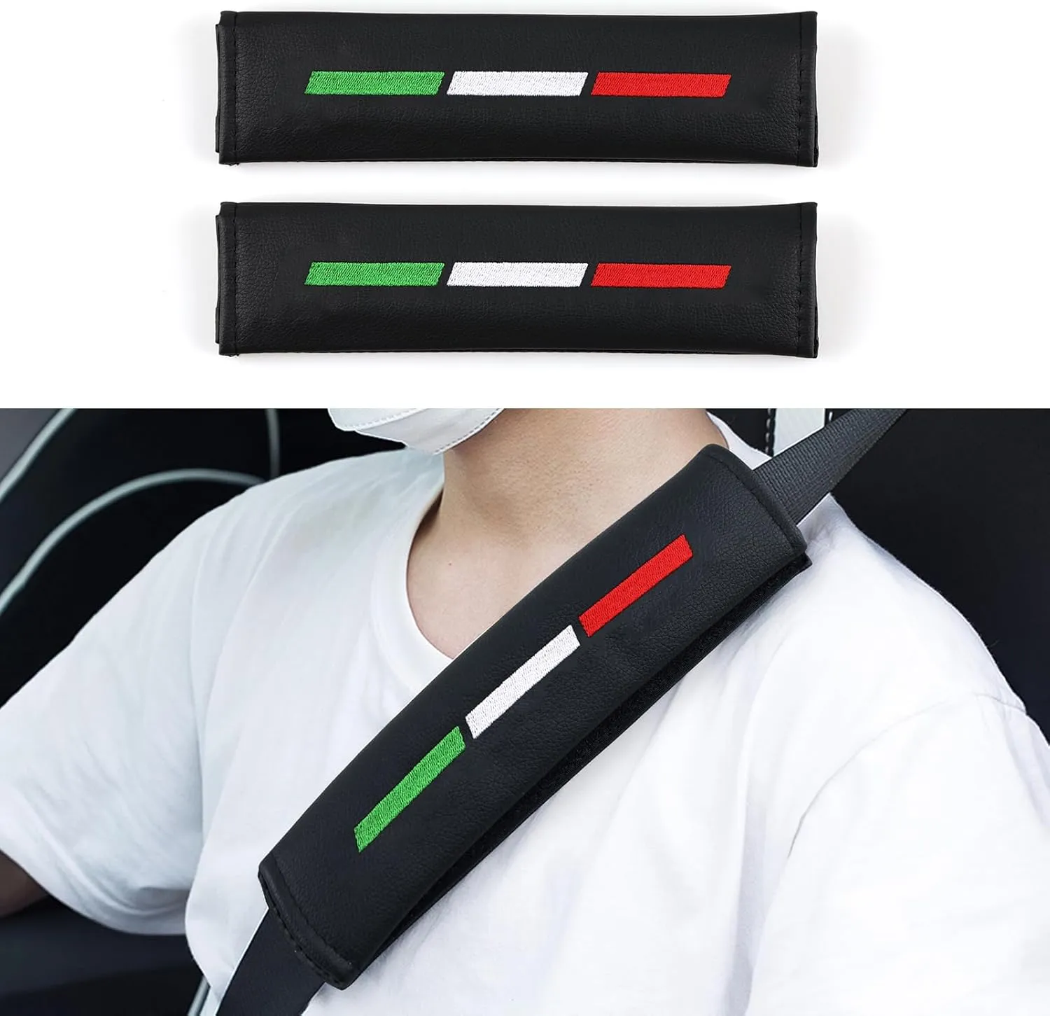 HENGYUESHANG 2PCS Car Seat Belt Decoration Protection PU Compatible with Alfa Romeo Giulia Stelvio Giulietta MITO Fiat 500 Abarth 595 Lancia Ferrari Maserati Lamborghini Car Styling
