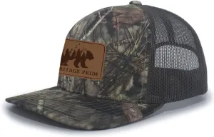 Heritage Pride Scenic Bear Engraved Leather Patch Mens Trucker Hat Baseball Cap