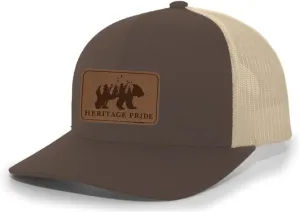 Heritage Pride Scenic Bear Engraved Leather Patch Mens Trucker Hat Baseball Cap