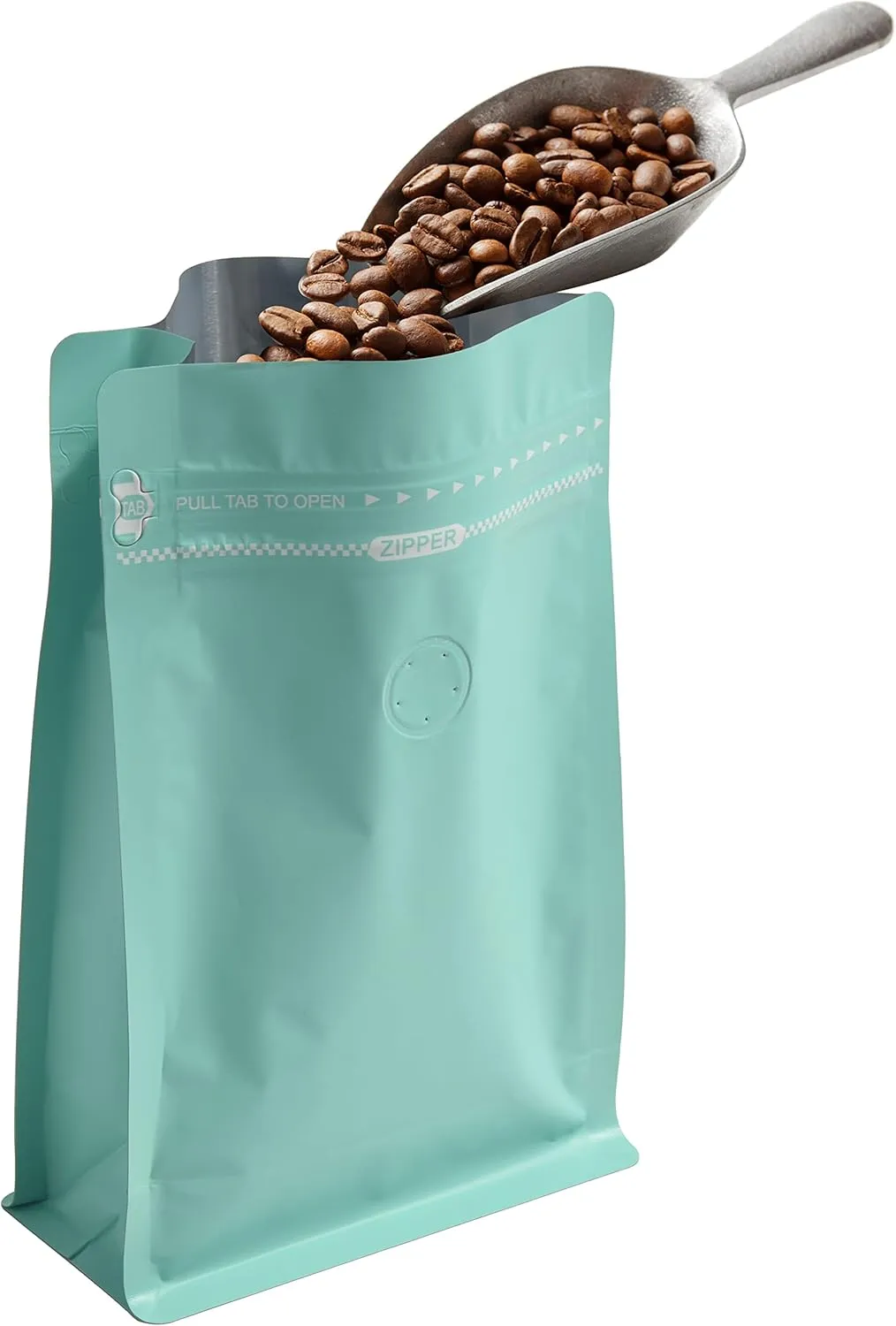 High Barrier Foil Coffee Bags with Degassing Valve, Resealable Coffee Pouches with Air Release Valve, Flat Bottom & Pull Tab Zipper, Matt Green Blue (50, 16oz/1lb/500gm)