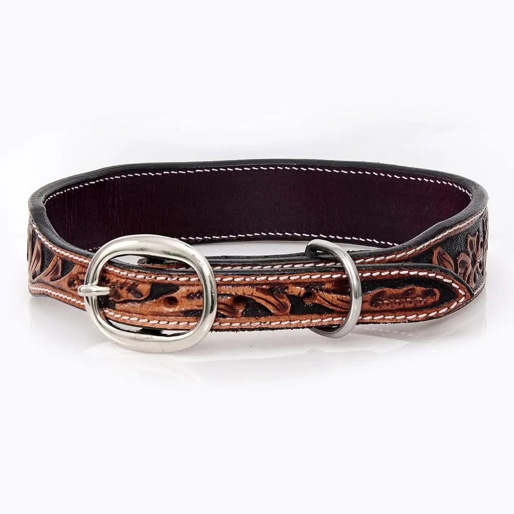 HILASON Tan Medium Strong Genuine Leather Dog Collar Beaded Medium| Beaded Dog Collar| Beaded Leather Dog Collar| Handmade Dog Collar| Soft Dog Collar| Hand Tooled