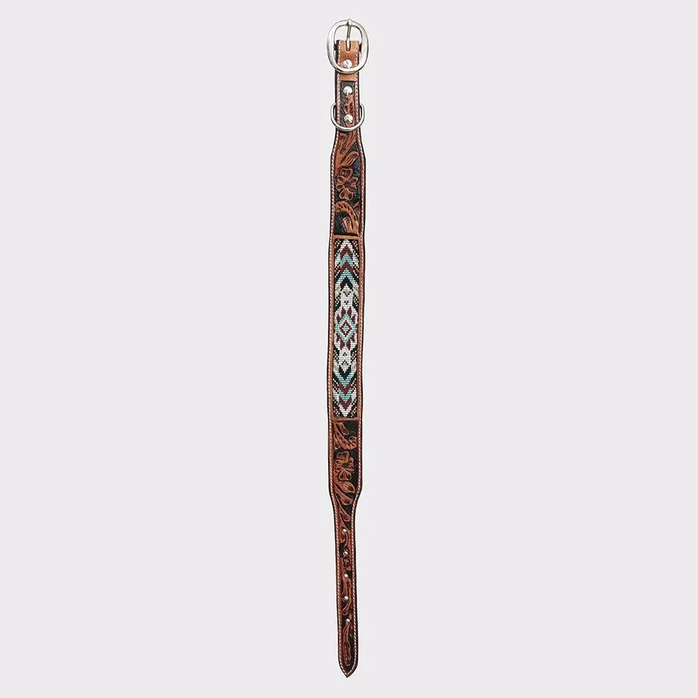 HILASON Tan Medium Strong Genuine Leather Dog Collar Beaded Medium| Beaded Dog Collar| Beaded Leather Dog Collar| Handmade Dog Collar| Soft Dog Collar| Hand Tooled