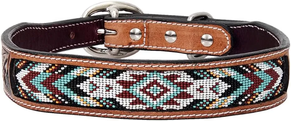 HILASON Tan Medium Strong Genuine Leather Dog Collar Beaded Medium| Beaded Dog Collar| Beaded Leather Dog Collar| Handmade Dog Collar| Soft Dog Collar| Hand Tooled