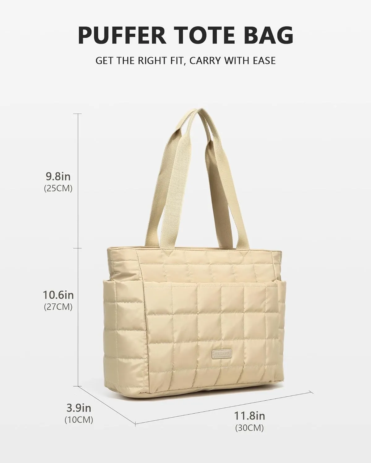 HKCLUF Quilted Puffer Tote Bag for Women 20L Lightweight Waterproof Large Work Travel Gym Tote Bag with Laptop Compartment
