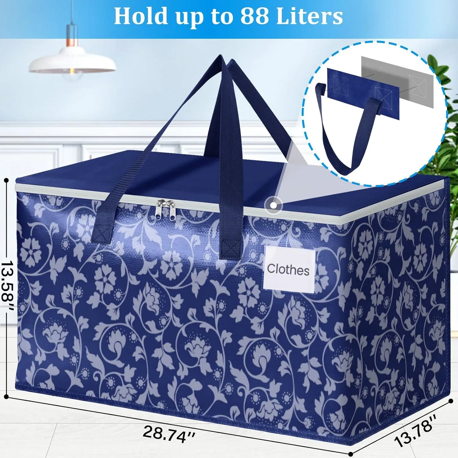 HomeHacks Moving Bags, Extra Large Size Moving Boxes, Heavy Duty Luggage Bags with Smooth Zipper and Sturdy Handles, Large Capacity & Easy Loading Storage Totes for Space Saver 88L, 6-Pack, Blue
