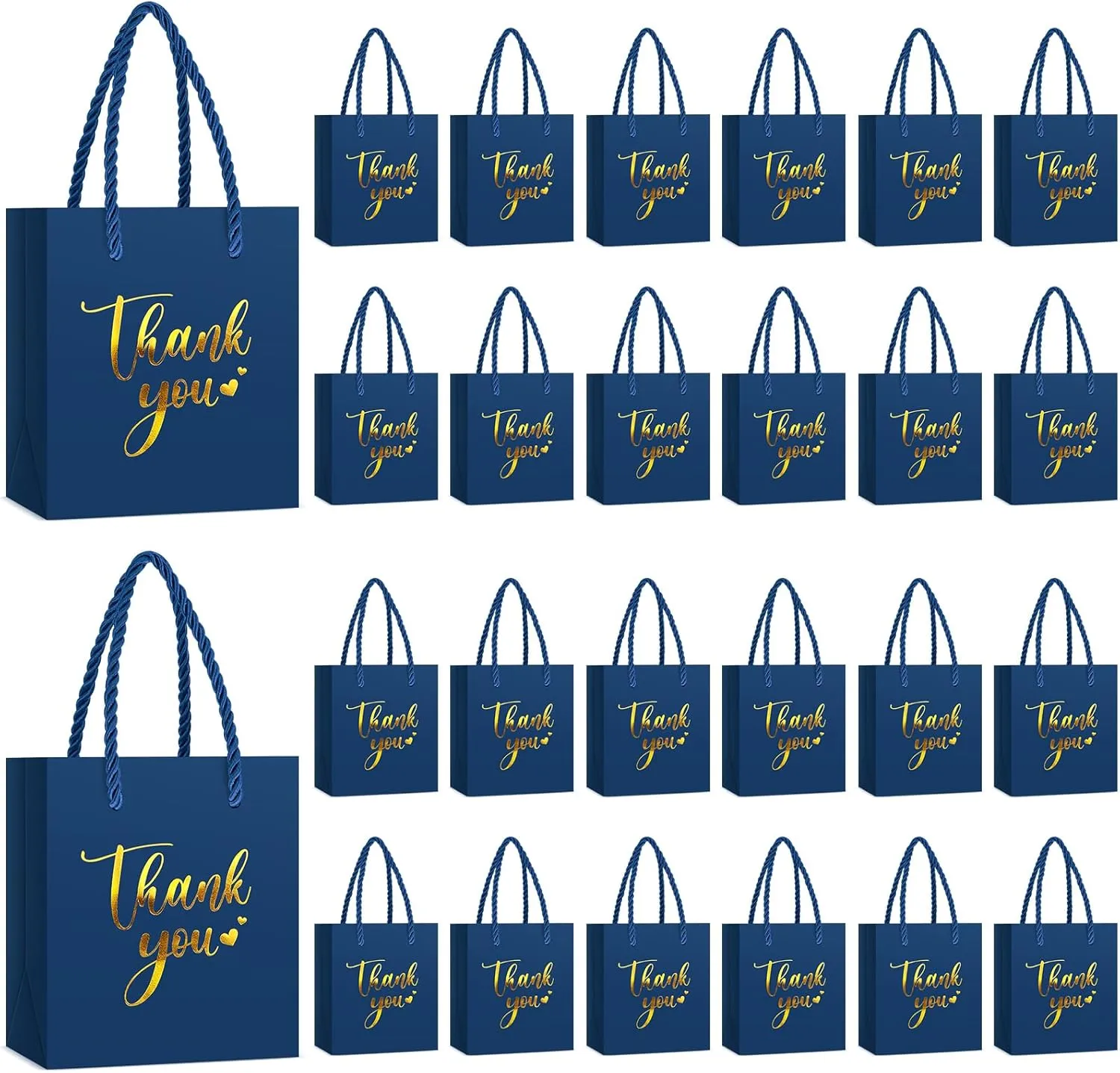 Honoson 30 Pcs Mini Gift Bag with Handle 4 x 2.75 x 4.5'' Small Thank You Paper Bag for Wedding Baby Shower Birthday Graduation Thanksgiving Party Favor Supplies(Blue/Gold)
