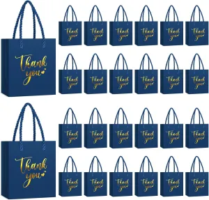 Honoson 30 Pcs Mini Gift Bag with Handle 4 x 2.75 x 4.5'' Small Thank You Paper Bag for Wedding Baby Shower Birthday Graduation Thanksgiving Party Favor Supplies(Blue/Gold)