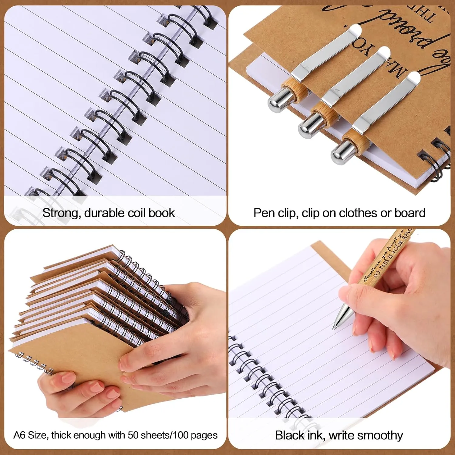 Honoson 50 Sets Spiral Notebooks Sets Employee Appreciation Gifts Bulk Inspirational Journals with Retractable Bamboo Pens Encouragement Notepad Thank You Gifts for Staff Teacher Coworker