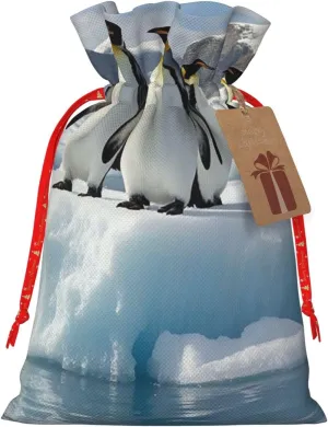 HQaxsfQxnr Christmas Gift Bag Drawstring Gift Bag for Christmasc Penguins On The Iceberg Gift Bag for Christmasc Linen Wrapping Bag Christmas Drawstring Bag for Party Wrapping