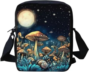 HUGS IDEA Moon Mushroom Shoulder Bag for Women Crossbody Bag Mini Handbag Messenger Bag Mobile Phone Bag Pouch Sprots Gym Purse Small Pocket
