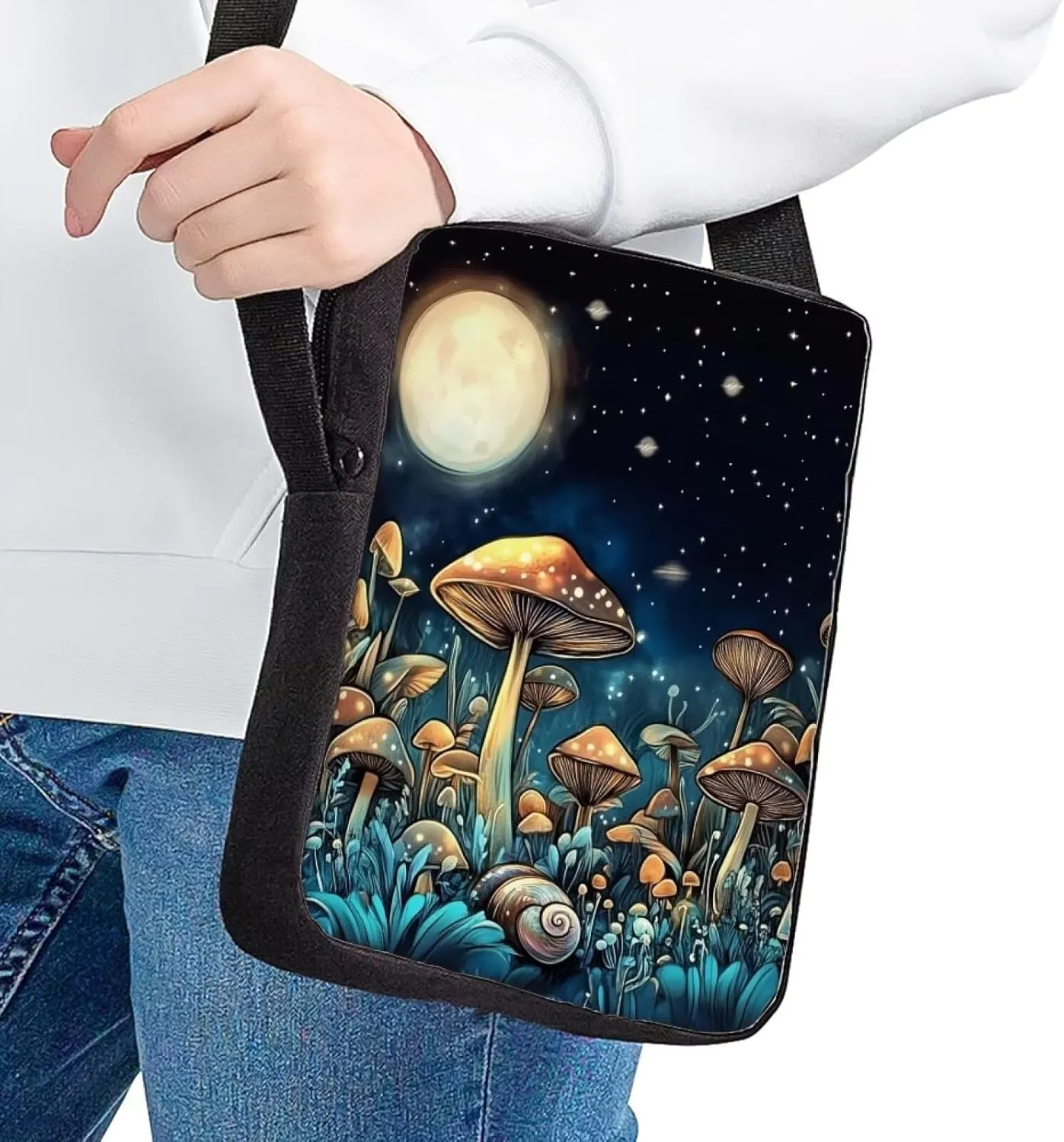 HUGS IDEA Moon Mushroom Shoulder Bag for Women Crossbody Bag Mini Handbag Messenger Bag Mobile Phone Bag Pouch Sprots Gym Purse Small Pocket