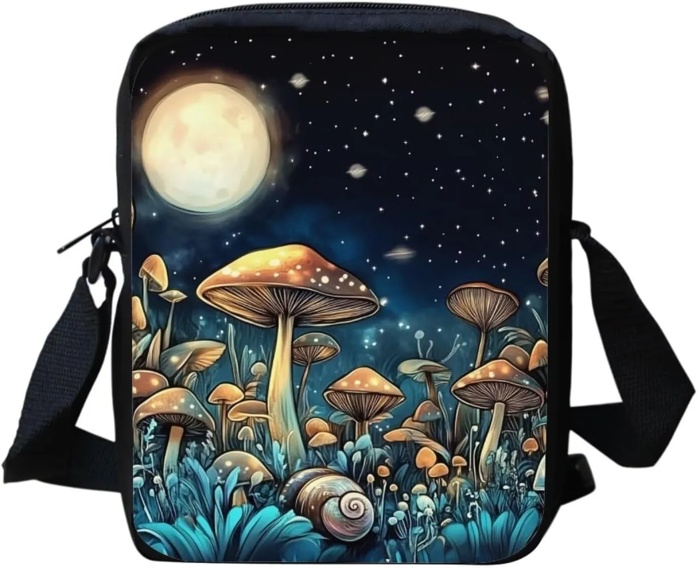HUGS IDEA Moon Mushroom Shoulder Bag for Women Crossbody Bag Mini Handbag Messenger Bag Mobile Phone Bag Pouch Sprots Gym Purse Small Pocket