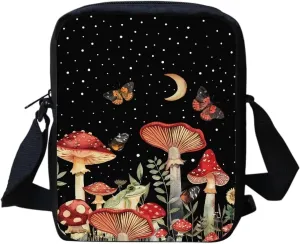 HUGS IDEA Womens Mini Messenger Bag Mushroom Moon Crossbody Cell Phone Bags Pouch with Back Pocket Purse Cell Phone Organizer