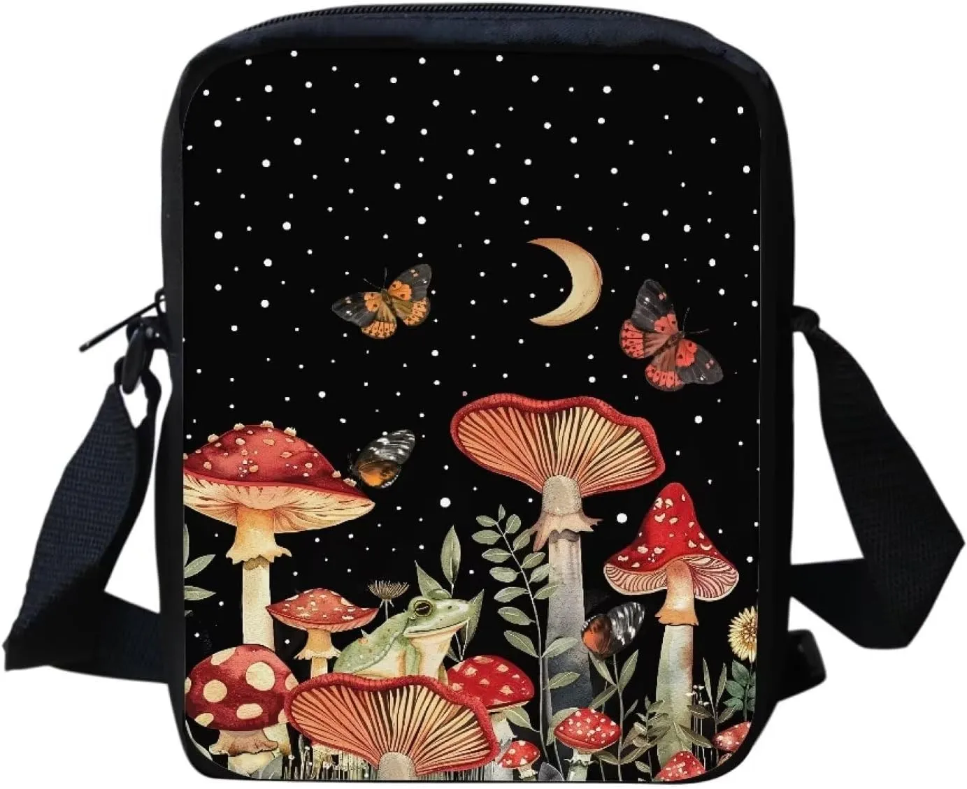 HUGS IDEA Womens Mini Messenger Bag Mushroom Moon Crossbody Cell Phone Bags Pouch with Back Pocket Purse Cell Phone Organizer