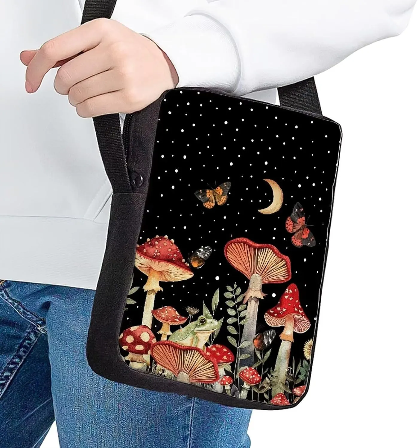 HUGS IDEA Womens Mini Messenger Bag Mushroom Moon Crossbody Cell Phone Bags Pouch with Back Pocket Purse Cell Phone Organizer