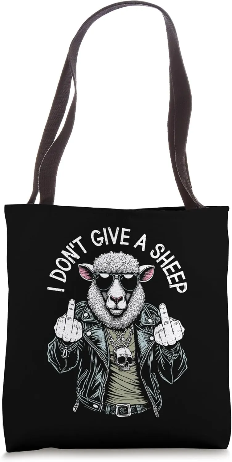 I Don't Give A Sheep Funny Adult Middle Finger Rude Lamb Tote Bag