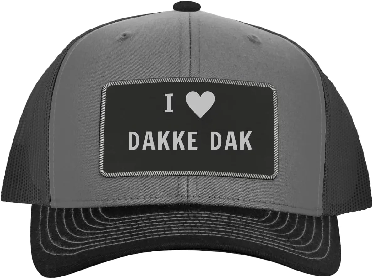 I Heart Love Dakke Dak - Leather Black Patch Engraved Trucker Hat