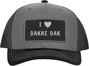 I Heart Love Dakke Dak - Leather Black Patch Engraved Trucker Hat