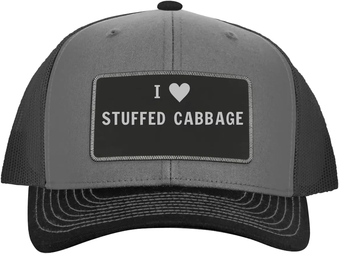 I Heart Love Stuffed Cabbage - Leather Black Patch Engraved Trucker Hat