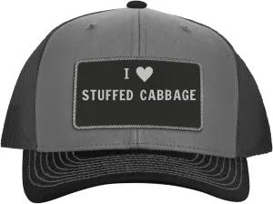 I Heart Love Stuffed Cabbage - Leather Black Patch Engraved Trucker Hat
