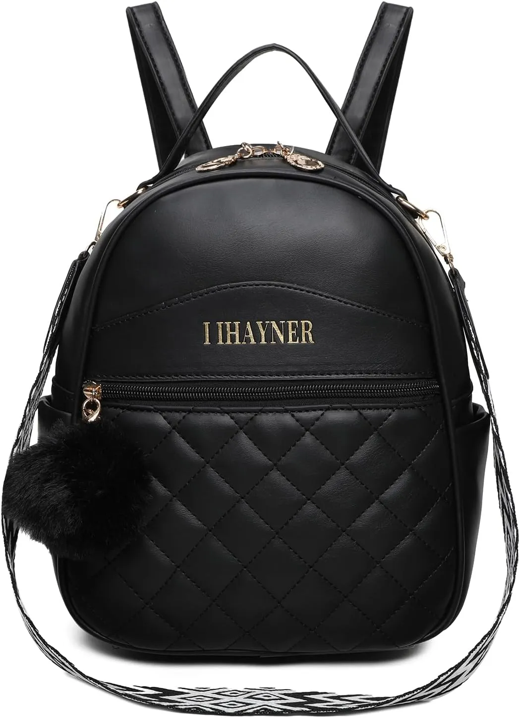 I IHAYNER Girls Fashion Backpack Purse Small Cute Mini Backpack for Girls Teen Vegan Leather Women Pom Backpack Shoulder Bag Pure Black-1