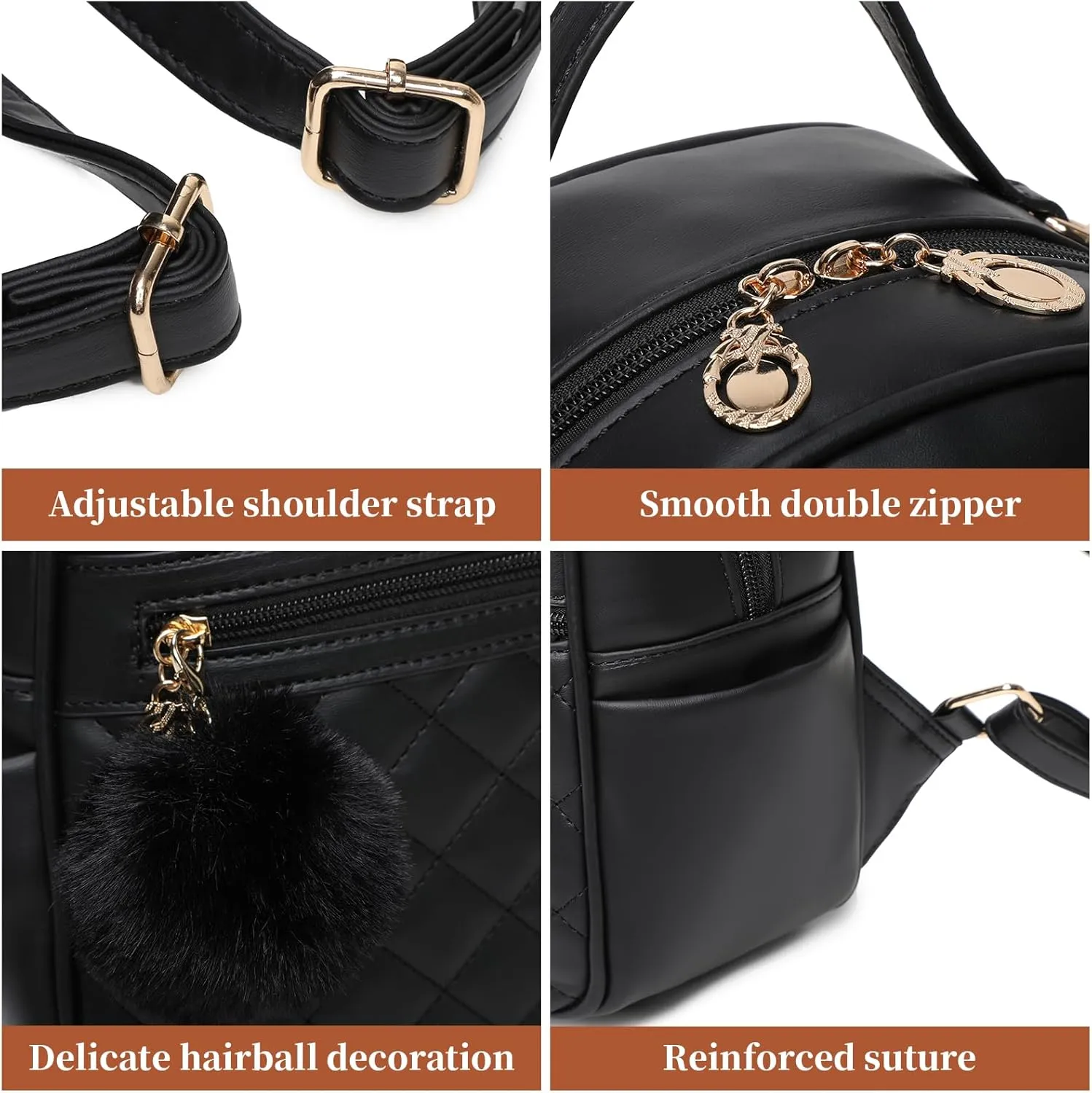 I IHAYNER Girls Fashion Backpack Purse Small Cute Mini Backpack for Girls Teen Vegan Leather Women Pom Backpack Shoulder Bag Pure Black-1