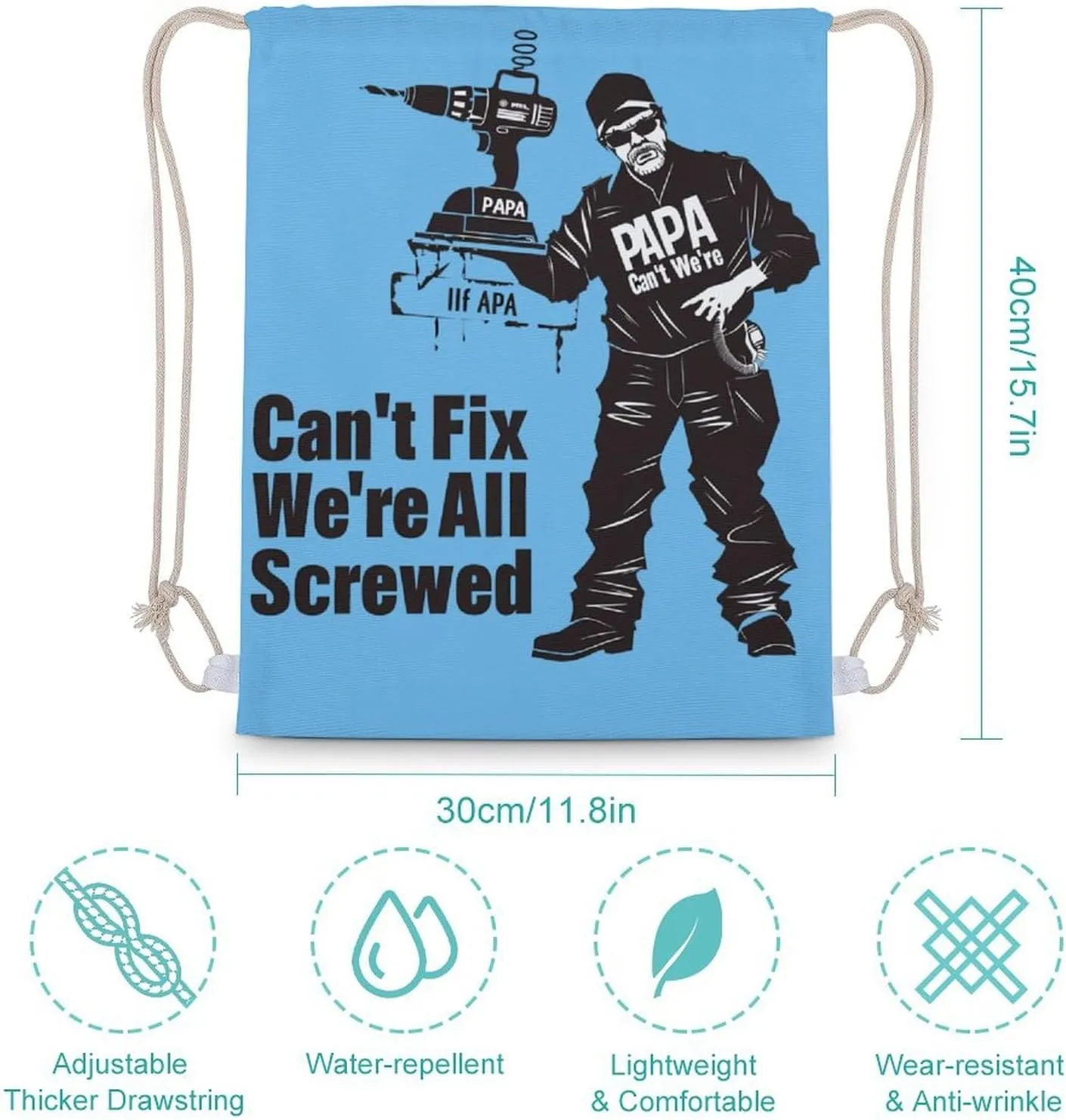 If PAPA Can't Fix It We're All Screwed Drawstring Backpack Canvas Double Shoulder Bag String Bag Sports Gym Bag for Men Women 30x40cm