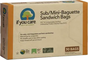 If You Care Sandwich Bags for Subs, Mini Baguettes, Hoagie â€“ 12 Pack of 30 CT Boxes - Unbleached, Chlorine Free, Greaseproof, Compostable, Biodegradable, Large Paper Baggies