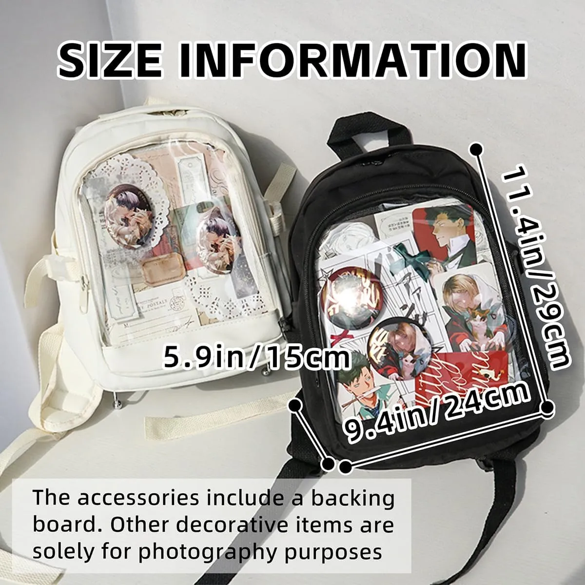 Ita Mini Backpack with Pin Display Insert & Cute Pins - Kawaii Japanese Anime Bag for School Teens Girls (White)