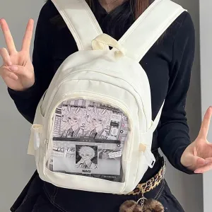 Ita Mini Backpack with Pin Display Insert & Cute Pins - Kawaii Japanese Anime Bag for School Teens Girls (White)