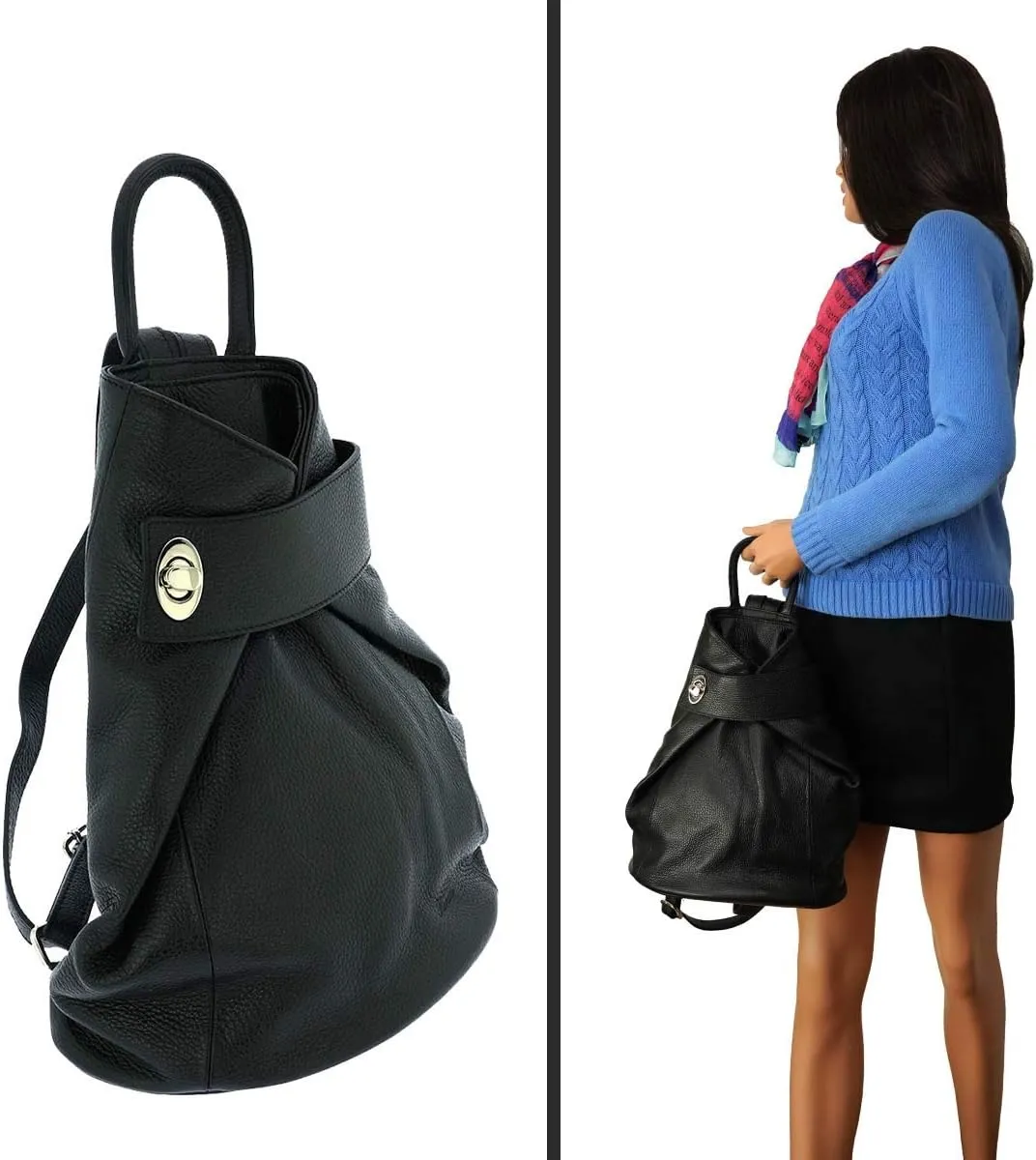 Italian Genuine Leather Ostrich Pattern Top Dual Handles Tote Shoulder Bag Backpack Handbag For Women