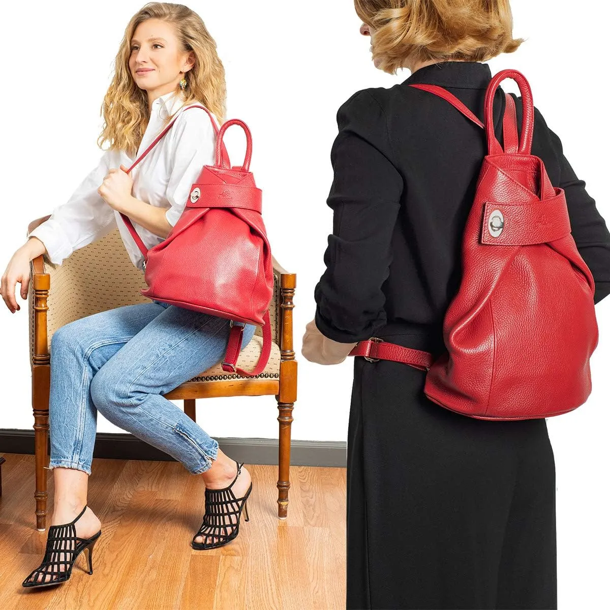 Italian Genuine Leather Ostrich Pattern Top Dual Handles Tote Shoulder Bag Backpack Handbag For Women
