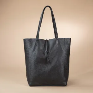 Italian Leather Francesca Black Tote (Preorder)