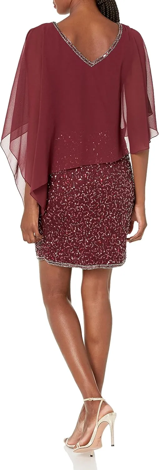 J Kara Women's Caplet Short Cocktail Beaded Dress