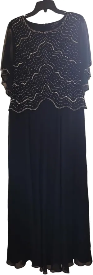 J Kara Women's Flutter Sleeve Mock 2 Piece Beaded Flare Long Dress