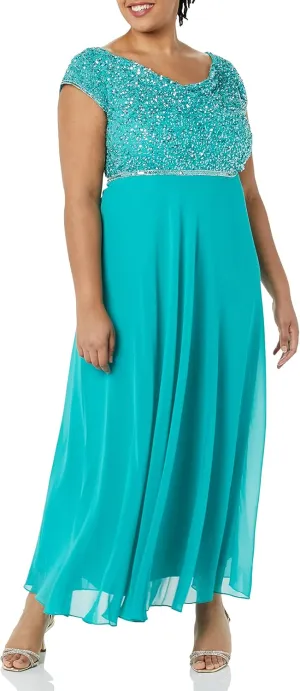 J Kara Women's One Size Beaded Empire Waist Gown