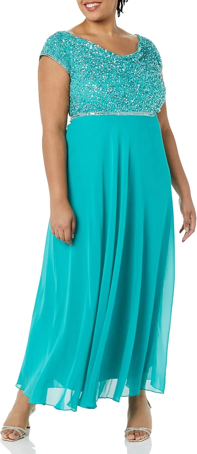 J Kara Women's One Size Beaded Empire Waist Gown