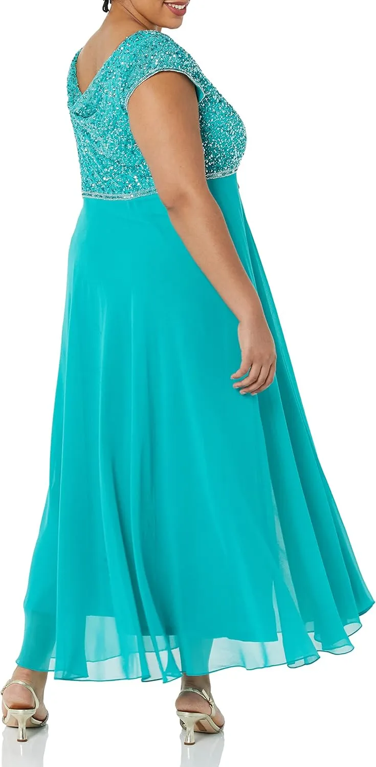 J Kara Women's One Size Beaded Empire Waist Gown