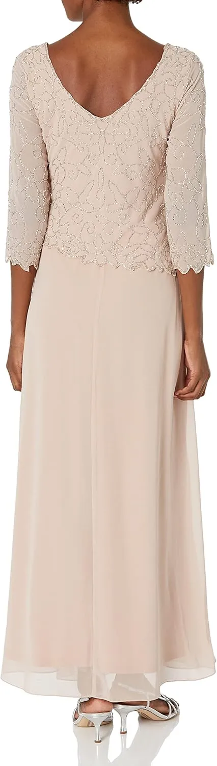 J Kara Women's V-Neck with 3/4 Sleeve Long Dress