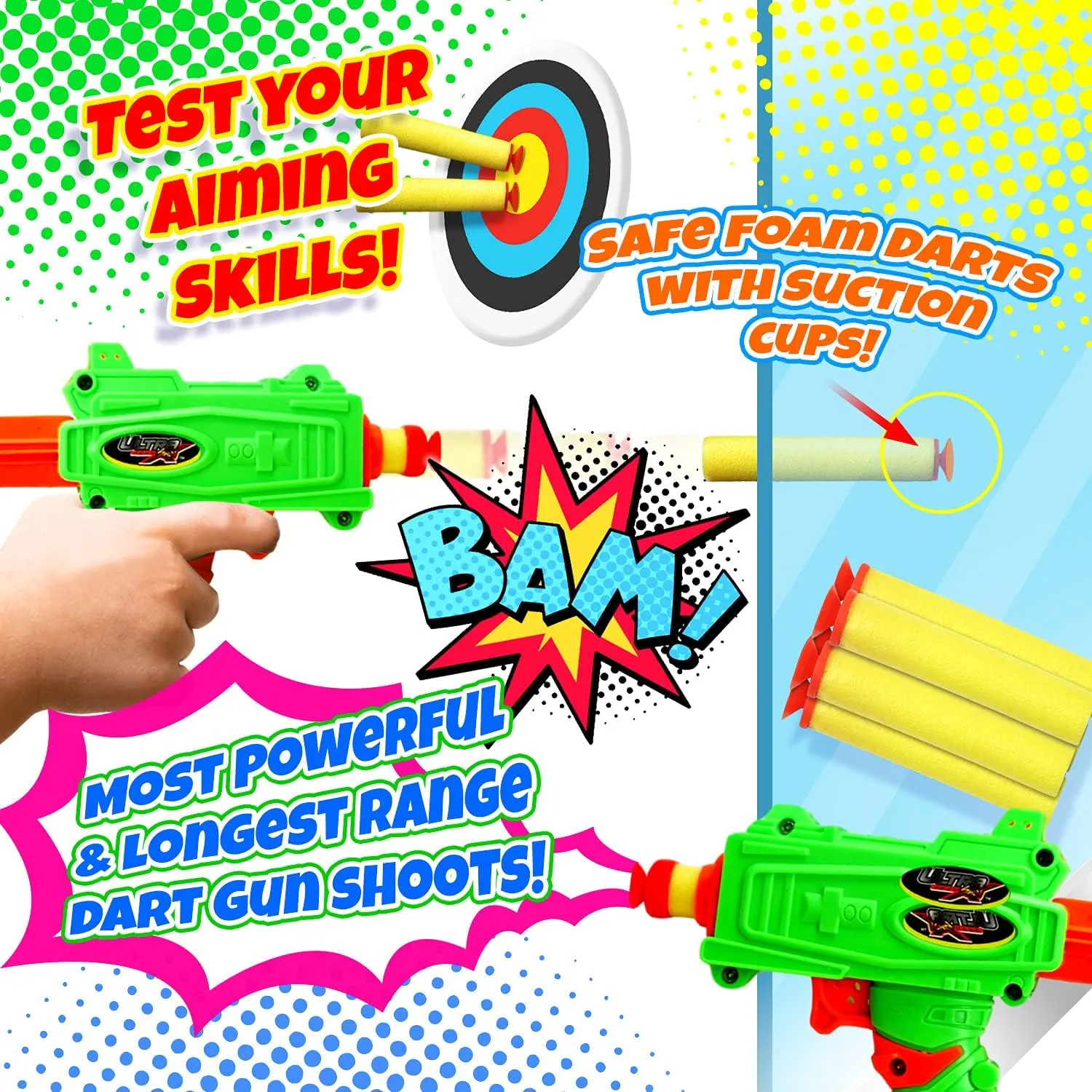 JA-RU Mini Foam Dart Gun Kids Toys (4 Toy Gun Pistol) w/ 5 Refill Soft Bullet Foam Darts. Toy Guns for Boys, Bulk, Birthday Favors & Party Supplies 5483-4p